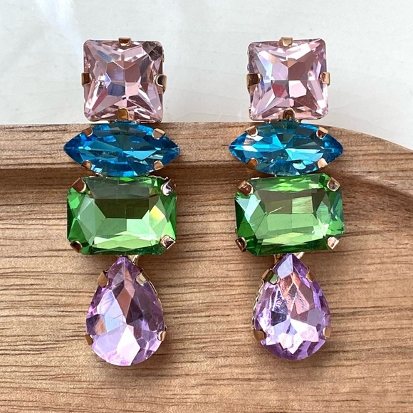 ✨ZARA LAURINO CRYSTAL COLOR DROP EARRINGS - Picture 1 of 8